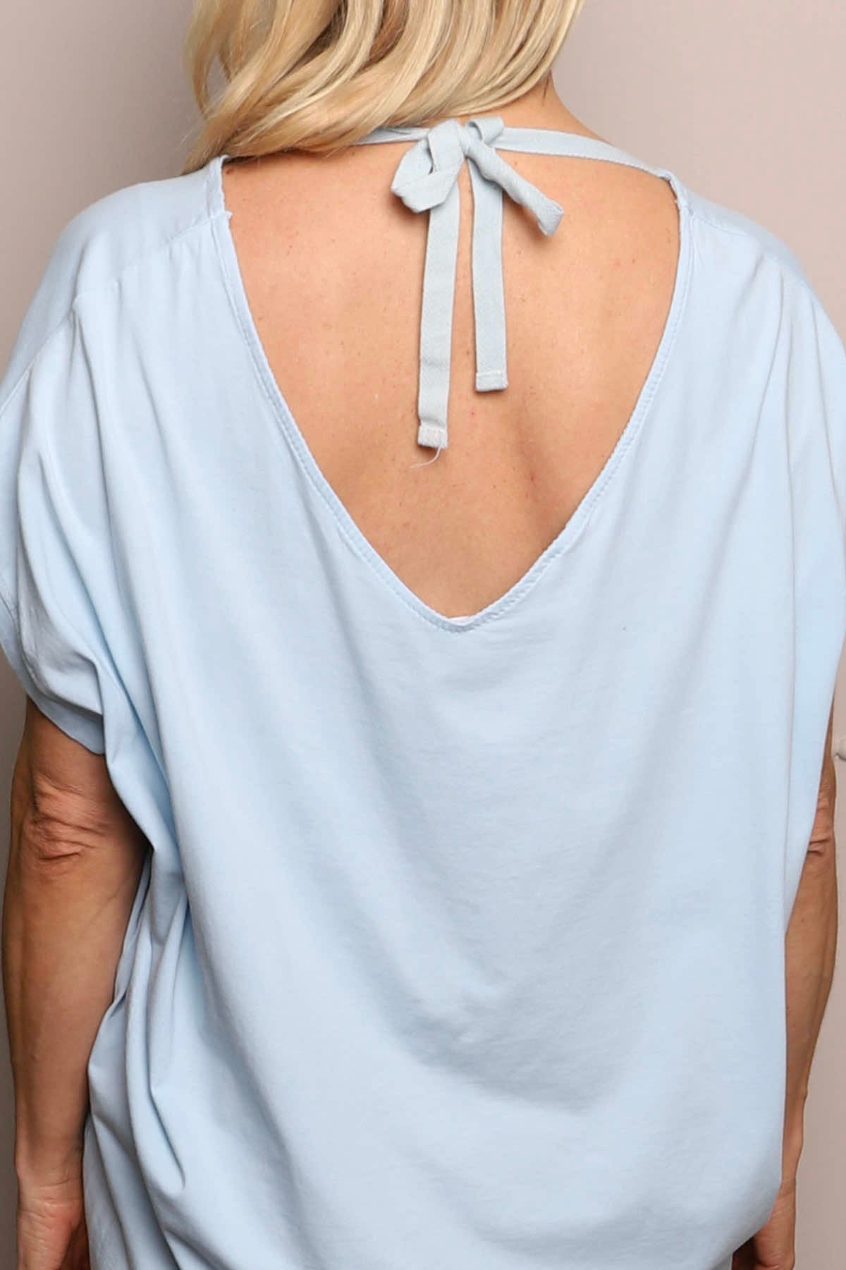 Porthcurno Tie Back Cotton Top Light Blue