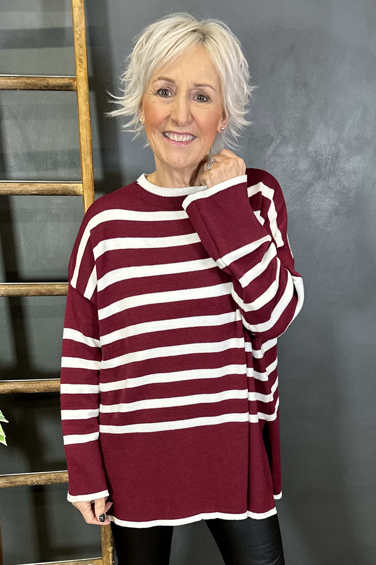 Patsy Stripe Jumper Wine