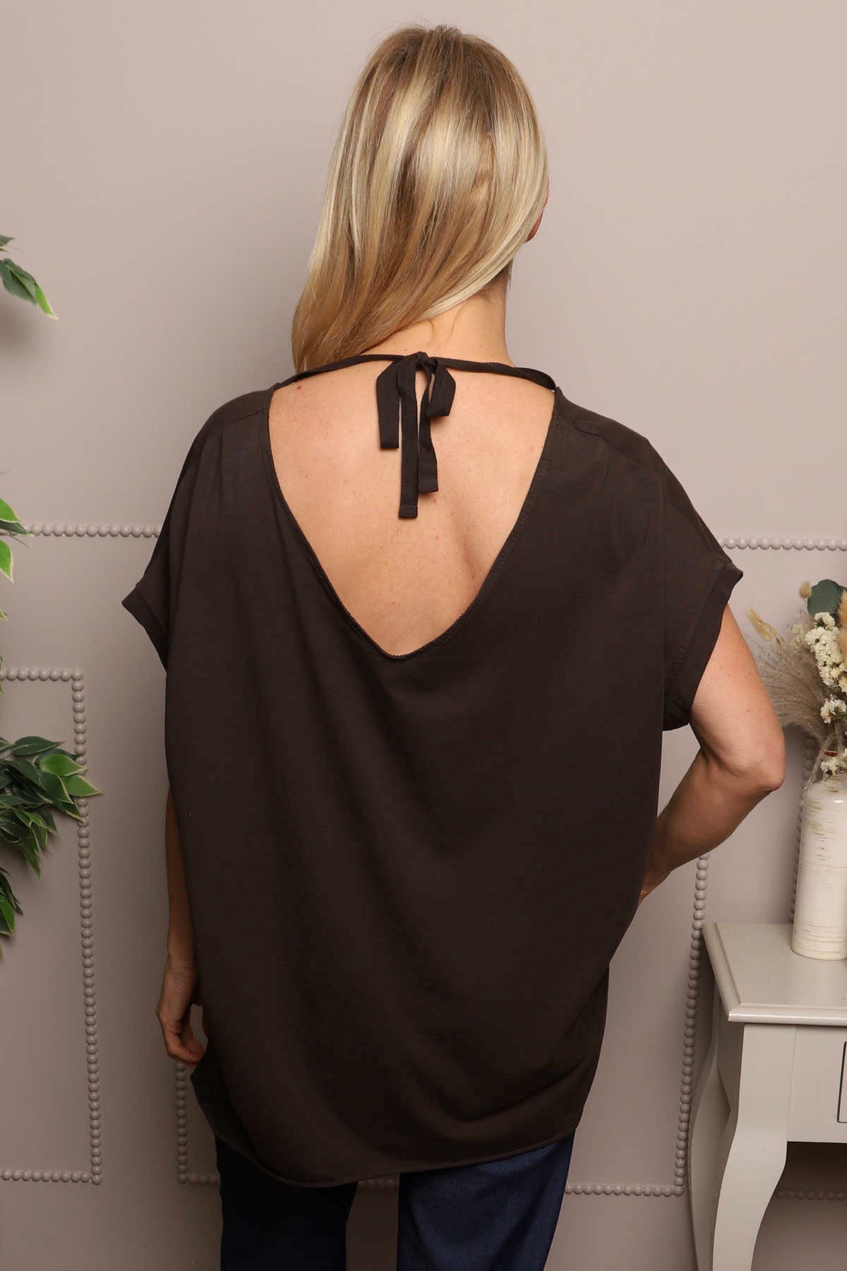 Porthcurno Tie Back Cotton Top Cocoa