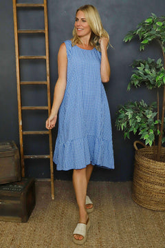 Imani Sleeveless Gingham Dress Cobalt