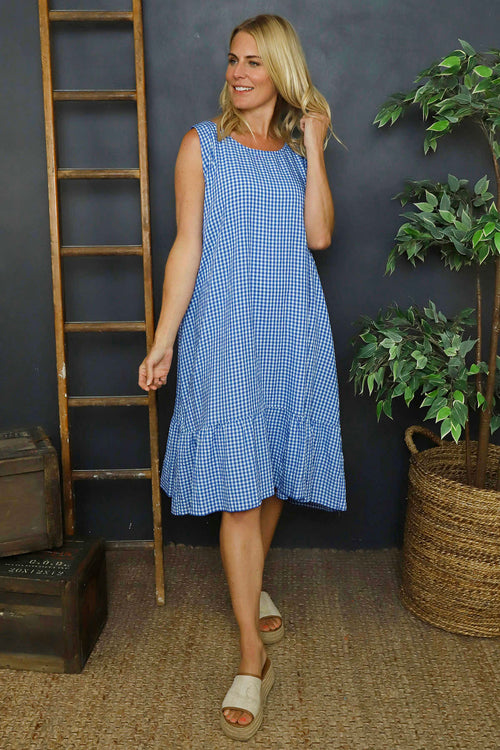 Imani Sleeveless Gingham Dress Cobalt - Image 1