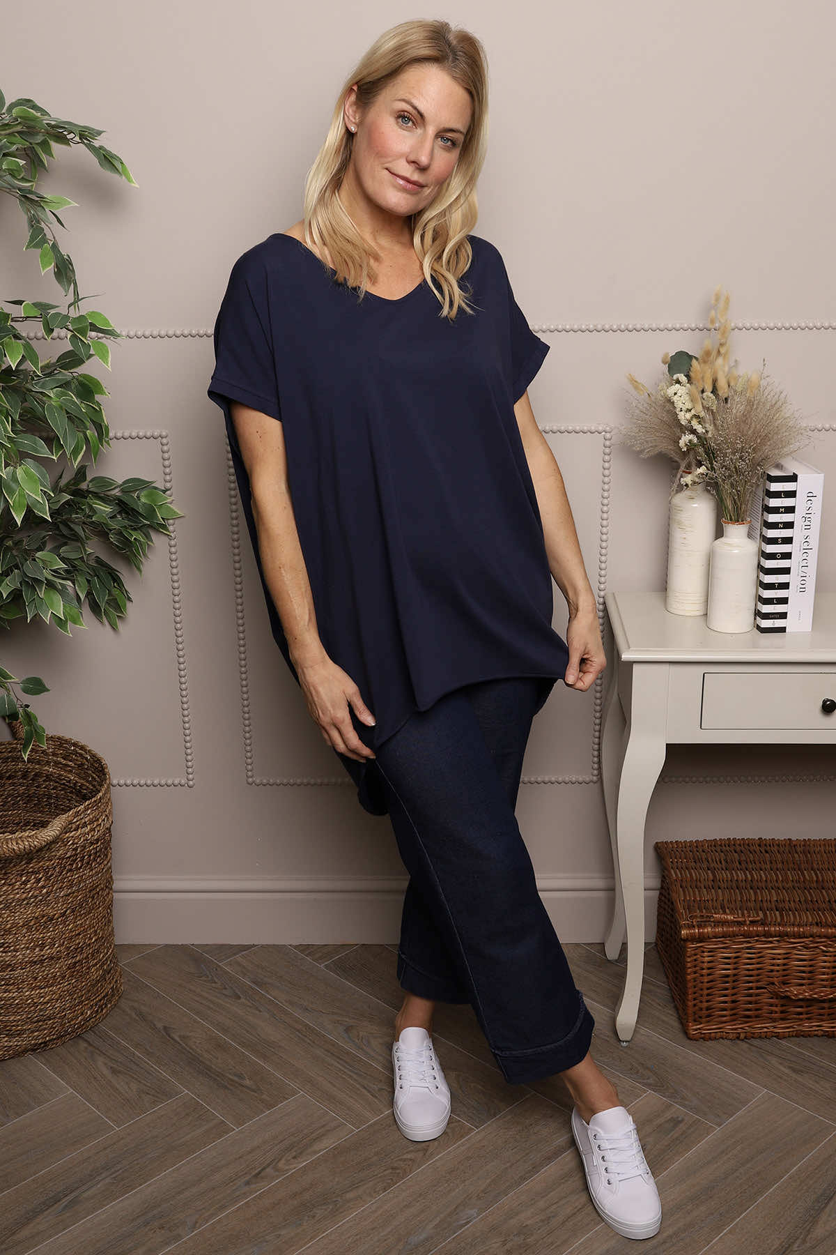 Porthcurno Tie Back Cotton Top Navy