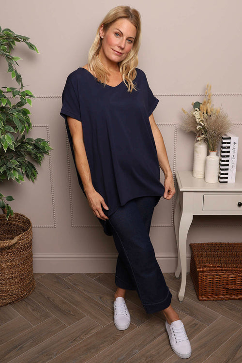 Porthcurno Tie Back Cotton Top Navy - Image 4