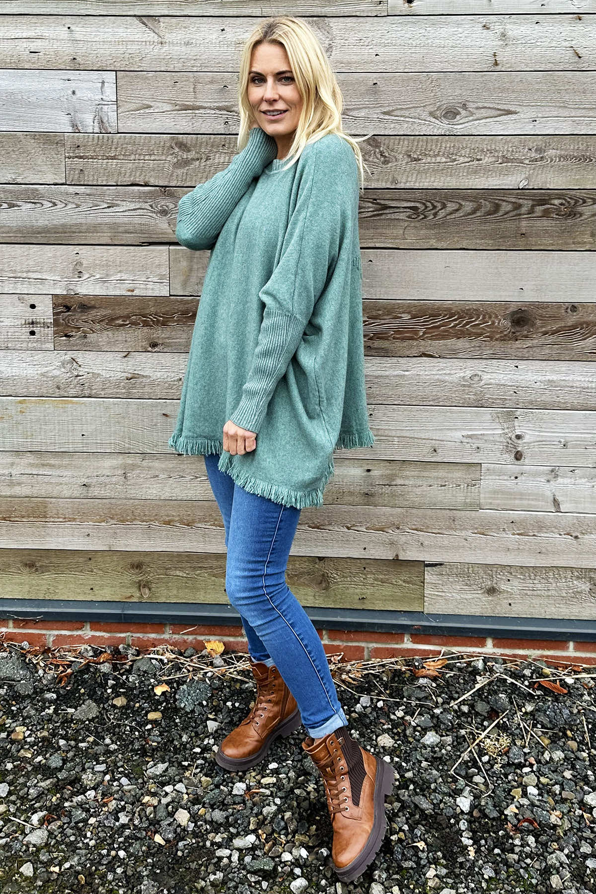 Aster Star Fringe Knitted Jumper Sage Green