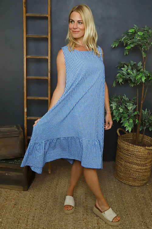 Imani Sleeveless Gingham Dress Cobalt - Image 3