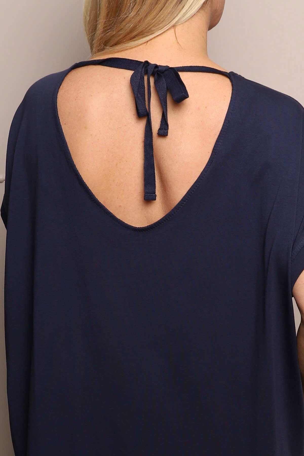 Porthcurno Tie Back Cotton Top Navy