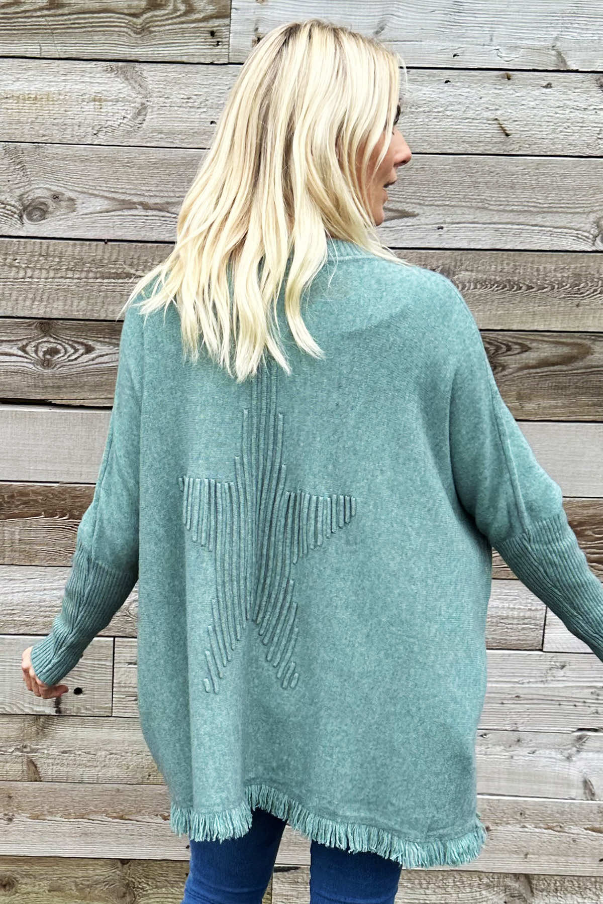 Aster Star Fringe Knitted Jumper Sage Green