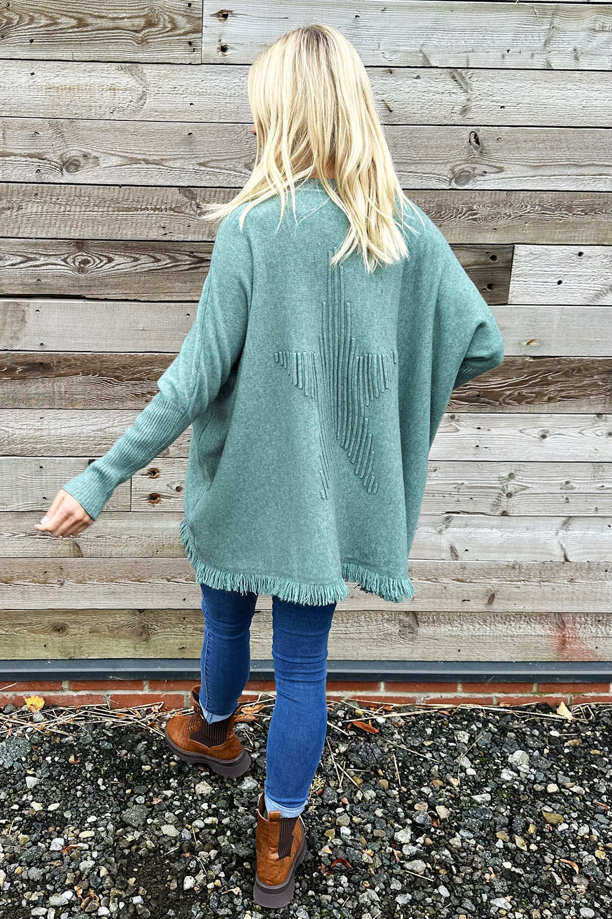 Aster Star Fringe Knitted Jumper Sage Green