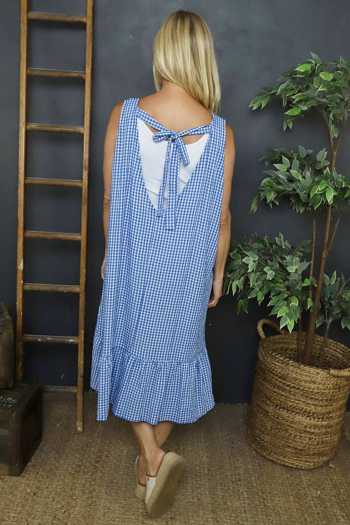 Imani Sleeveless Gingham Dress Cobalt