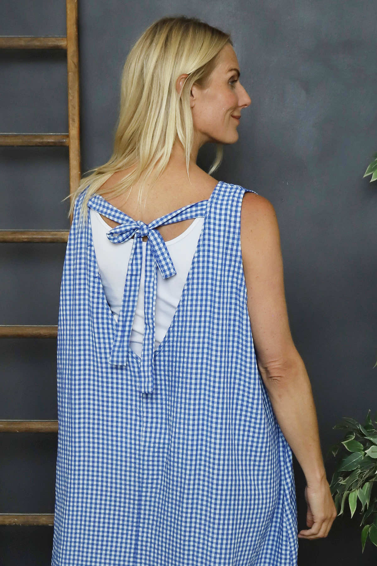 Imani Sleeveless Gingham Dress Cobalt