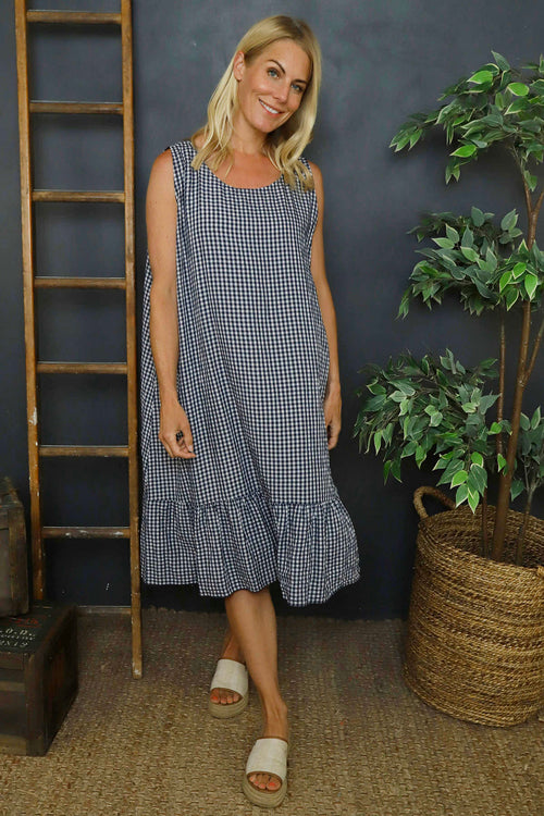 Imani Sleeveless Gingham Dress Navy - Image 1