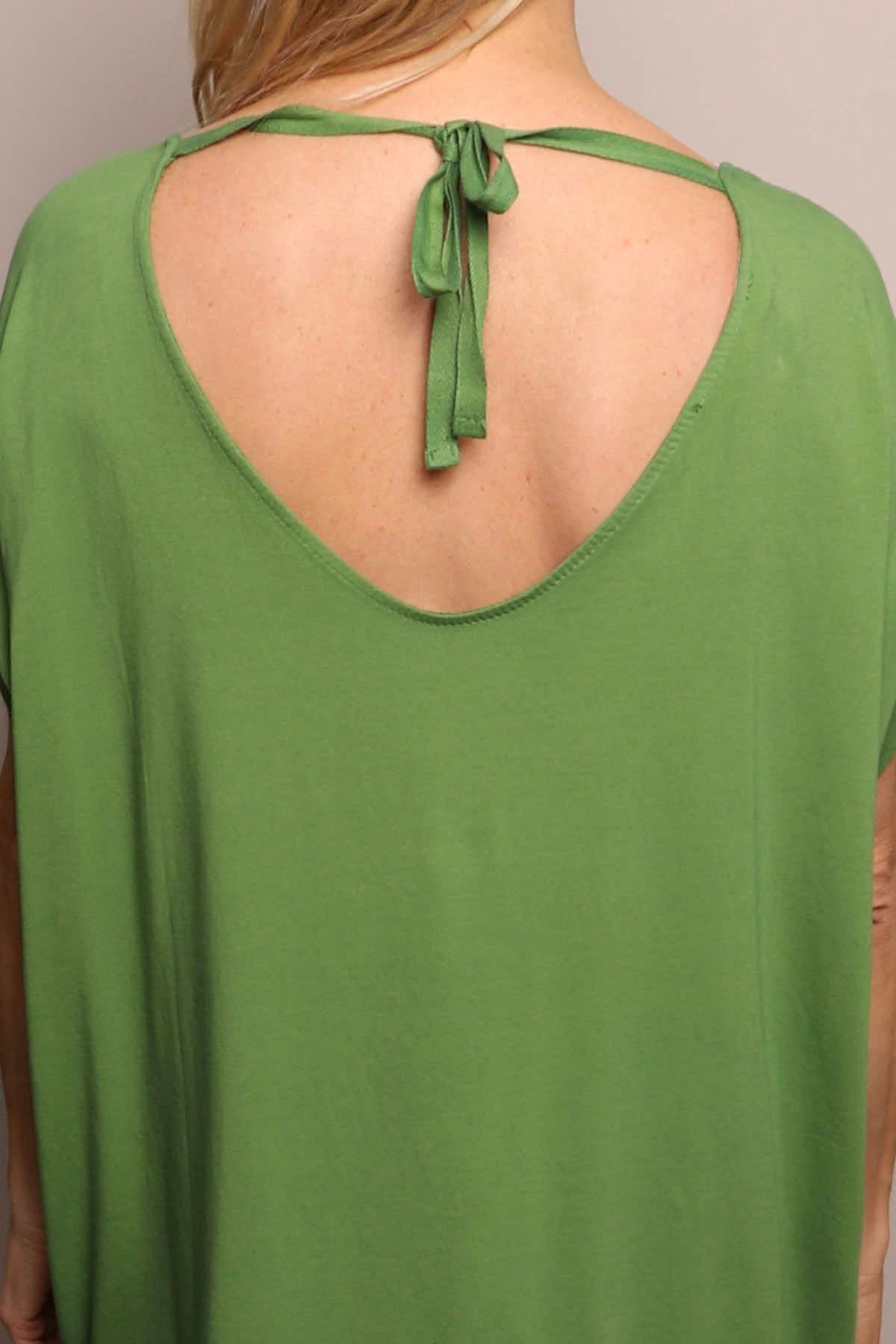 Porthcurno Tie Back Cotton Top Green