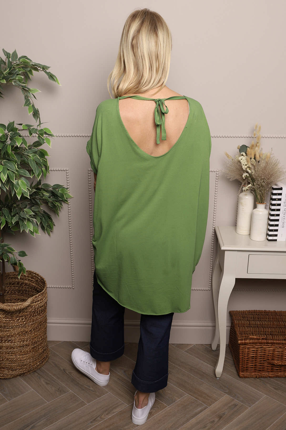 Porthcurno Tie Back Cotton Top Green