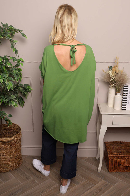 Porthcurno Tie Back Cotton Top Green - Image 2
