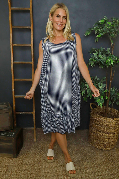 Imani Sleeveless Gingham Dress Navy - Image 3