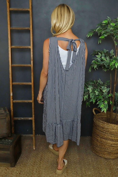 Imani Sleeveless Gingham Dress Navy - Image 4