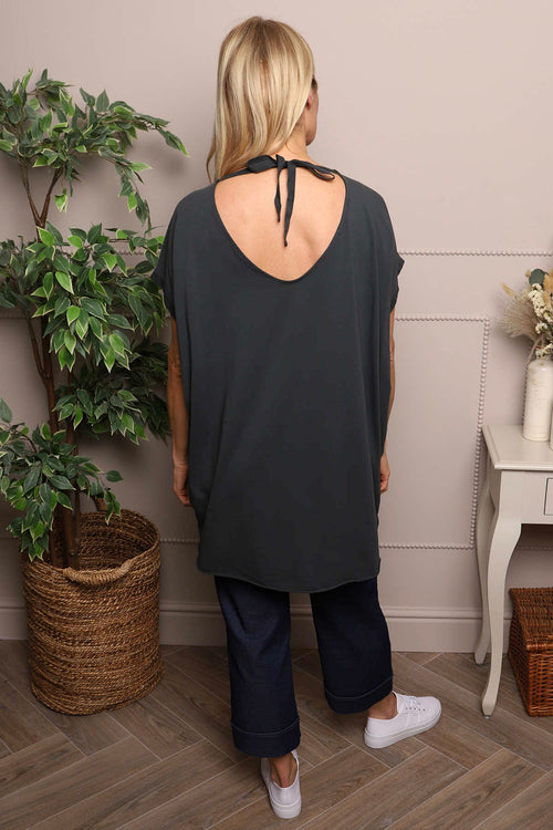 Porthcurno Tie Back Cotton Top Charcoal - Image 2