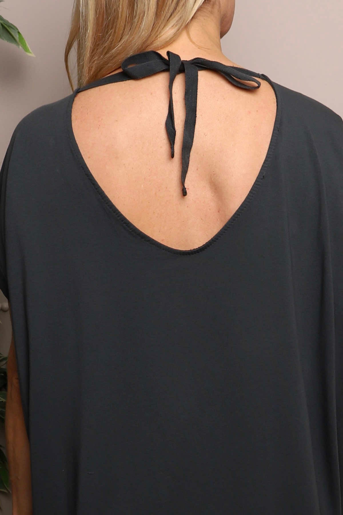 Porthcurno Tie Back Cotton Top Charcoal