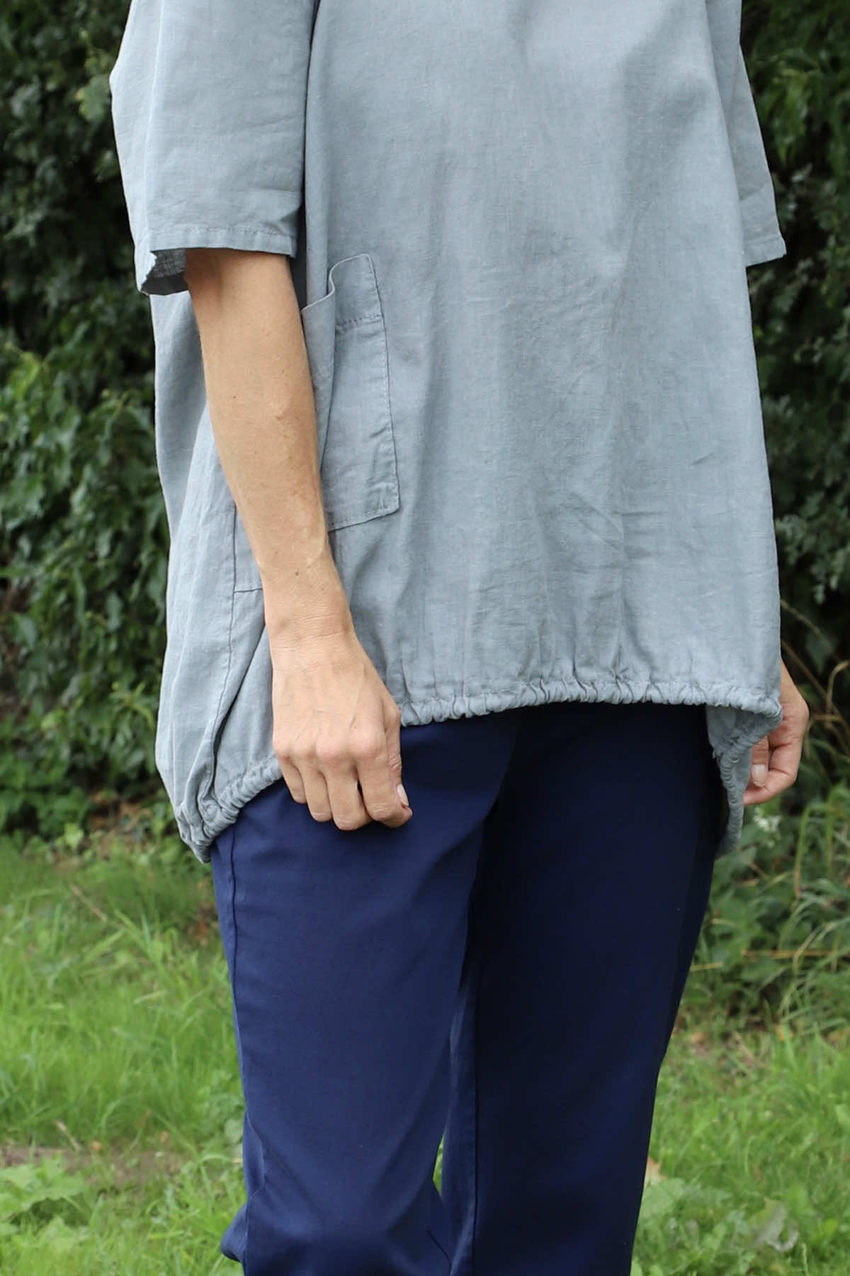 Linda Hooded Linen Top Mid Grey