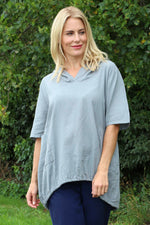 Linda Hooded Linen Top Mid Grey Mid Grey - Linda Hooded Linen Top Mid Grey