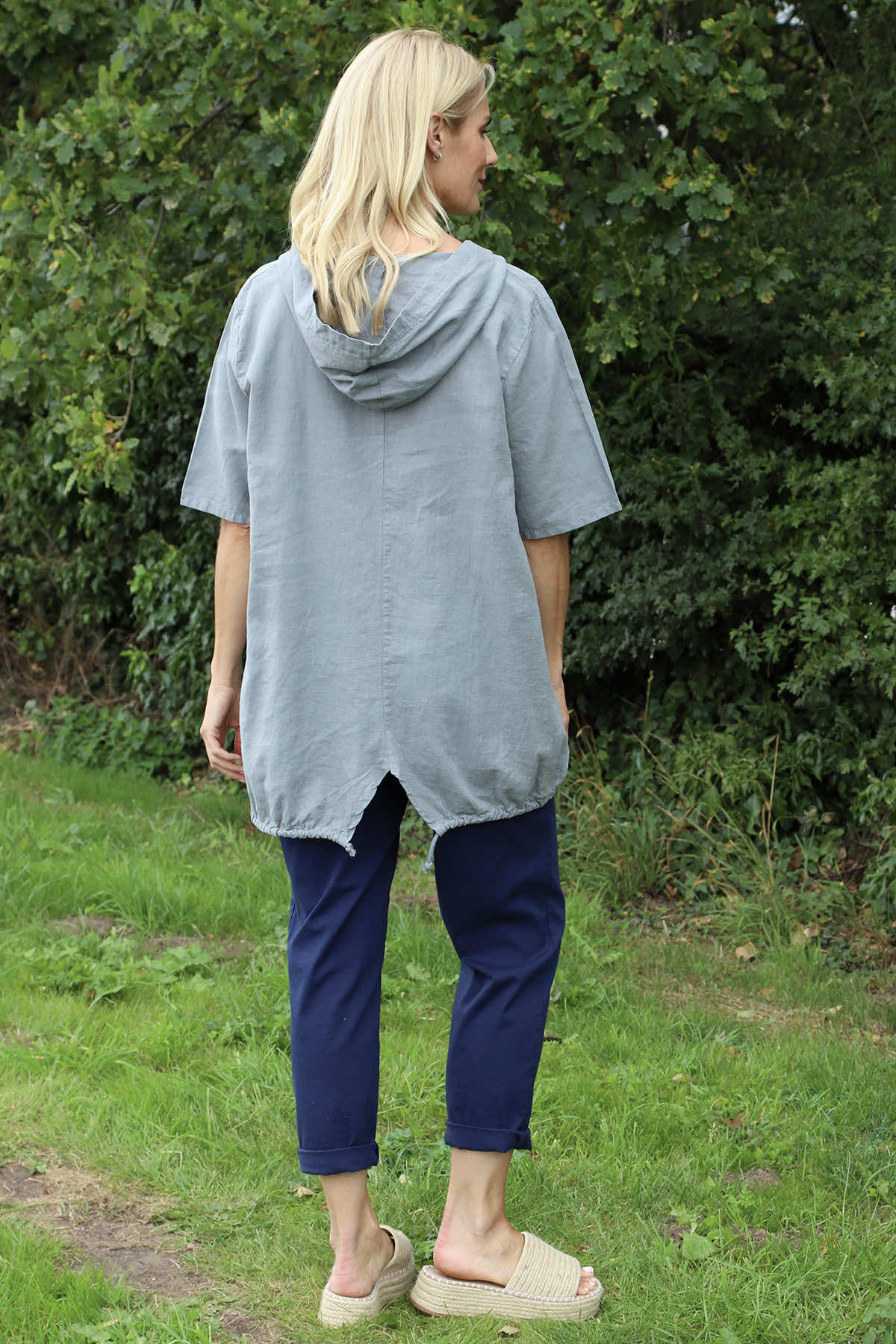 Linda Hooded Linen Top Mid Grey