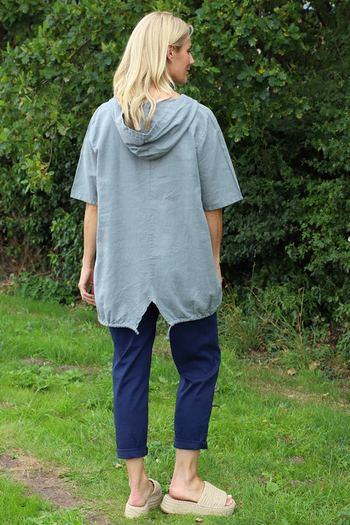 Linda Hooded Linen Top Mid Grey - Image 4