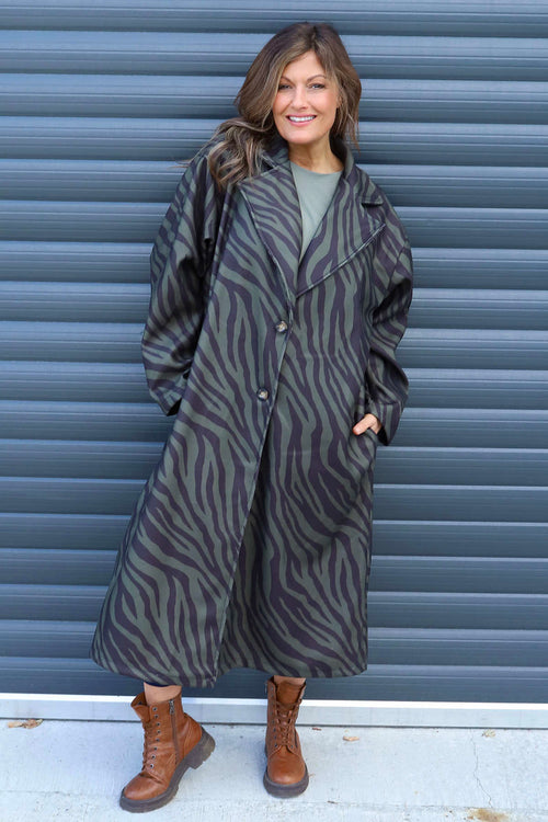 Jenna Zebra Print Coat Khaki - Image 2