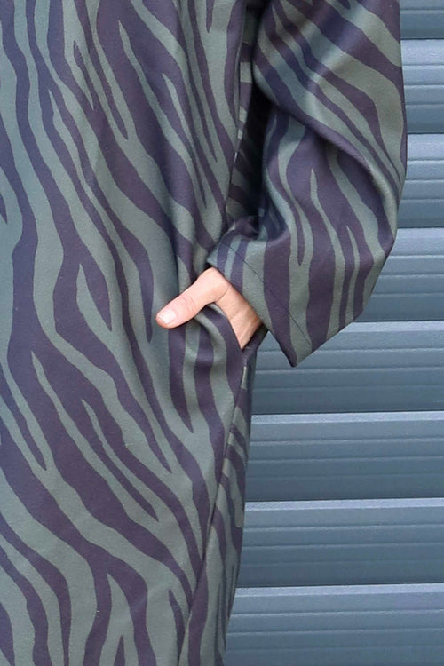Jenna Zebra Print Coat Khaki - Image 3