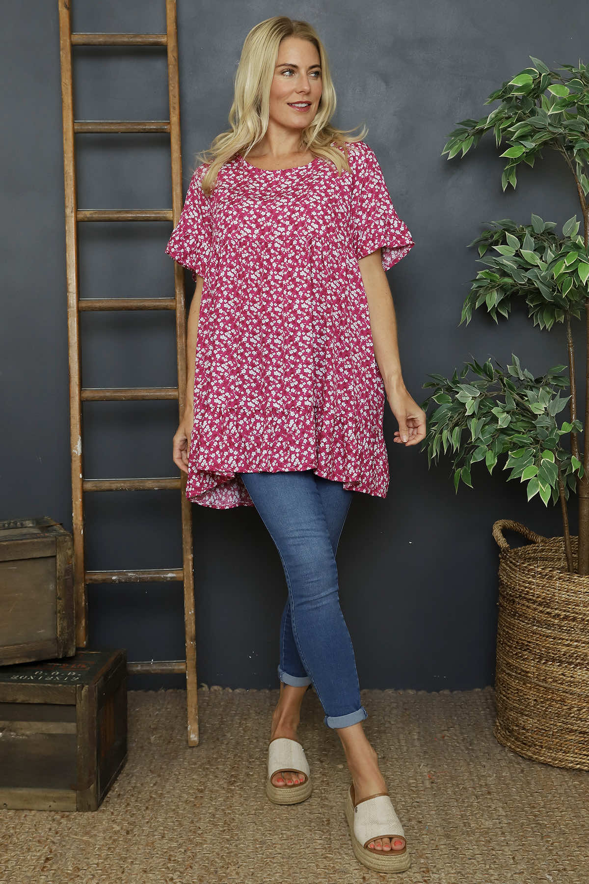 Pamber Ditsy Print Tunic Fuchsia