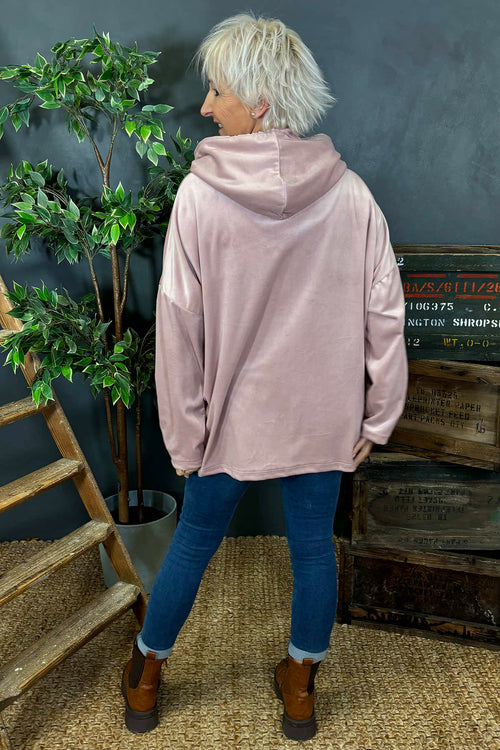 Delaney Velour Hooded Top Pink - Image 4