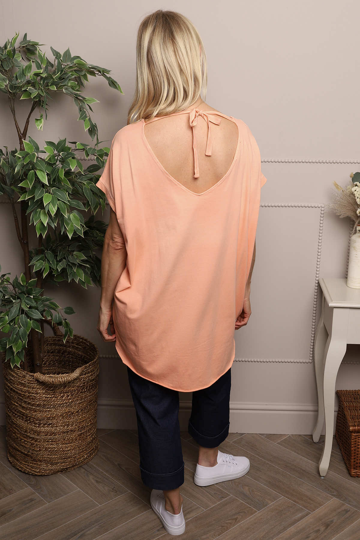 Porthcurno Tie Back Cotton Top Orange