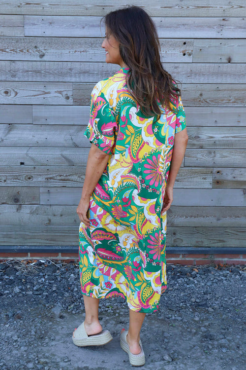 Zuri Psychedelic Print Dress Emerald - Image 4