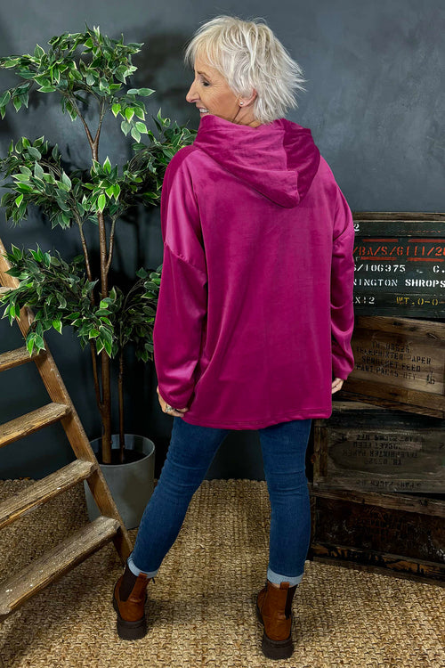 Delaney Velour Hooded Top Fuchsia - Image 4