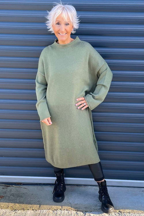 Natalia Knitted Dress Khaki - Image 2