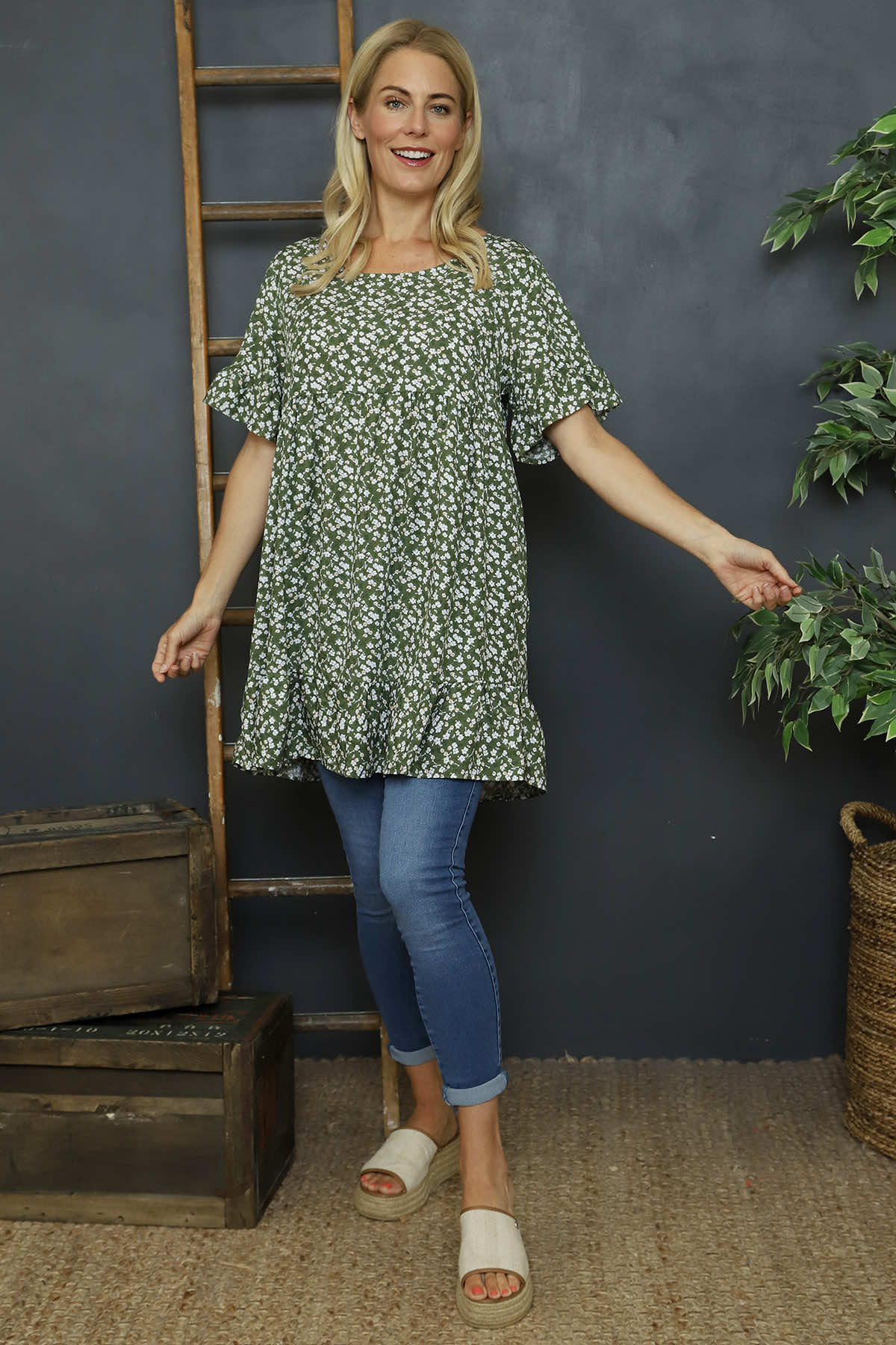 Pamber Ditsy Print Tunic Khaki