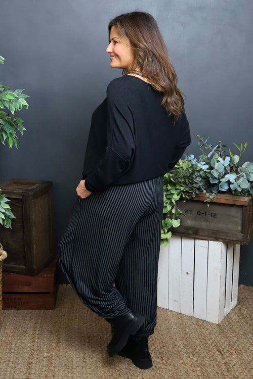 Jacinda Stripe Cotton Trousers Charcoal - Image 4