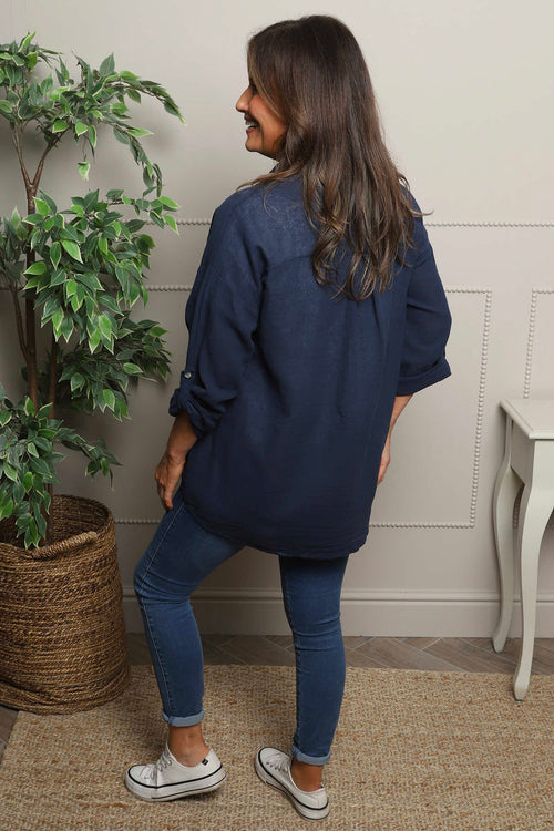 Anisha Cotton Shirt Navy - Image 4