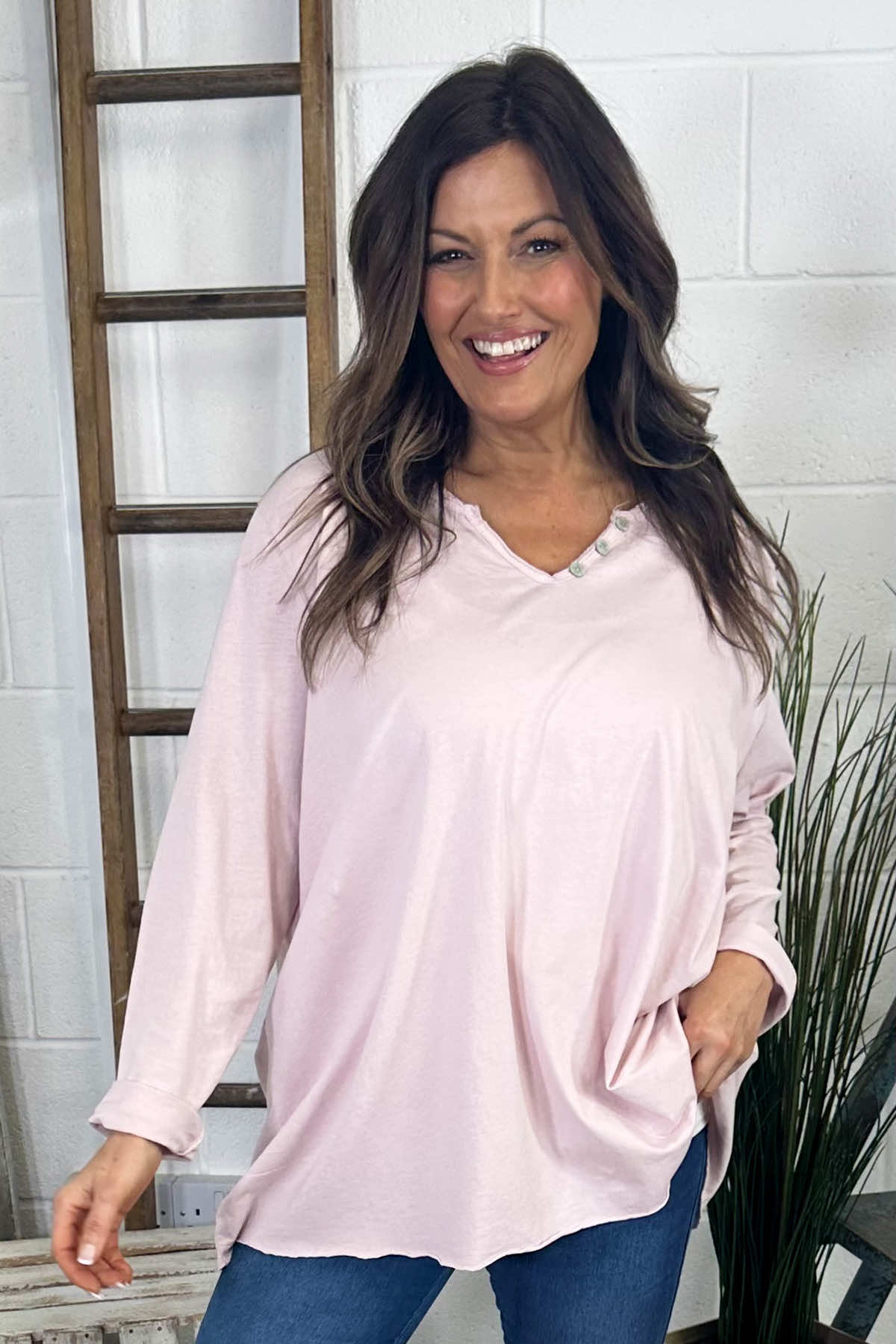 Briella V-Neck Cotton Top Pink