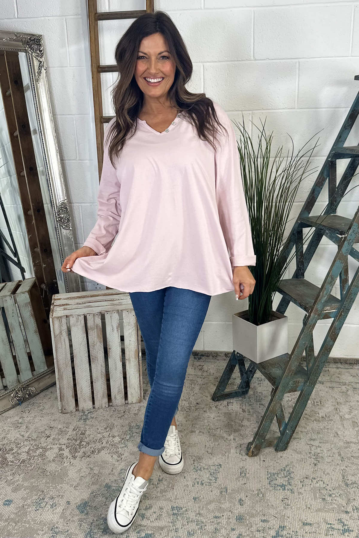 Briella V-Neck Cotton Top Pink