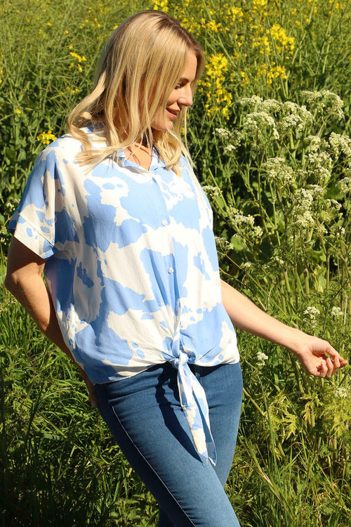 Edna Print Tie Shirt Powder Blue - Image 3