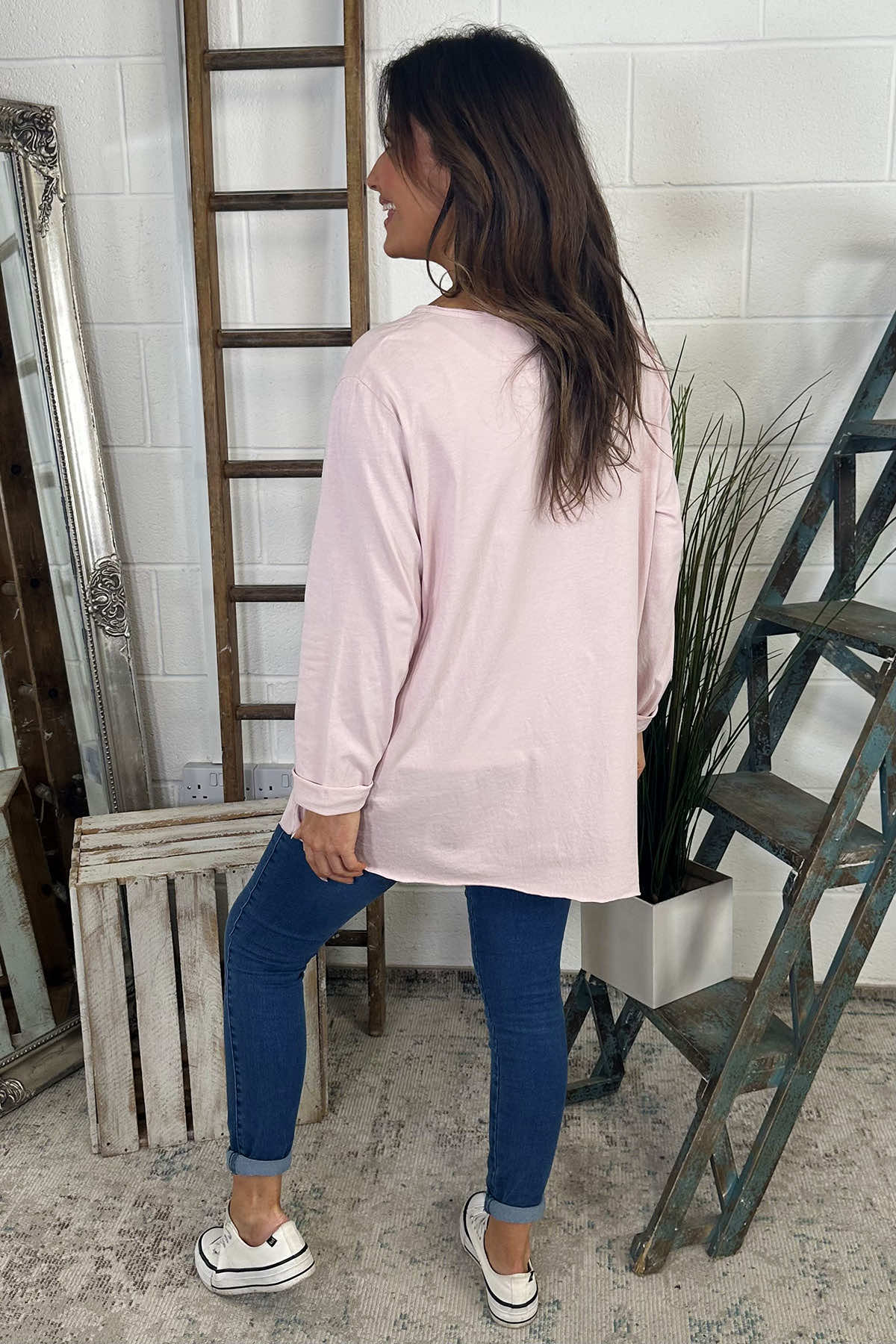 Briella V-Neck Cotton Top Pink