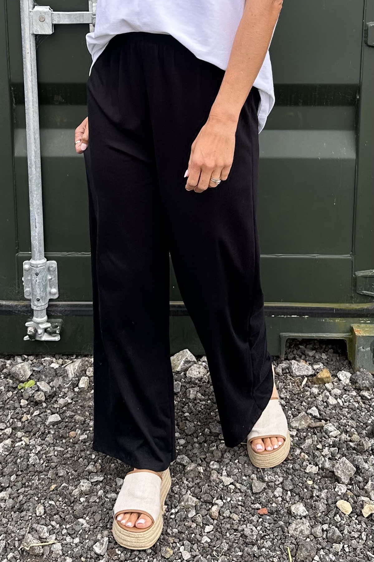 Ayla Wide Leg Cotton Trousers Black