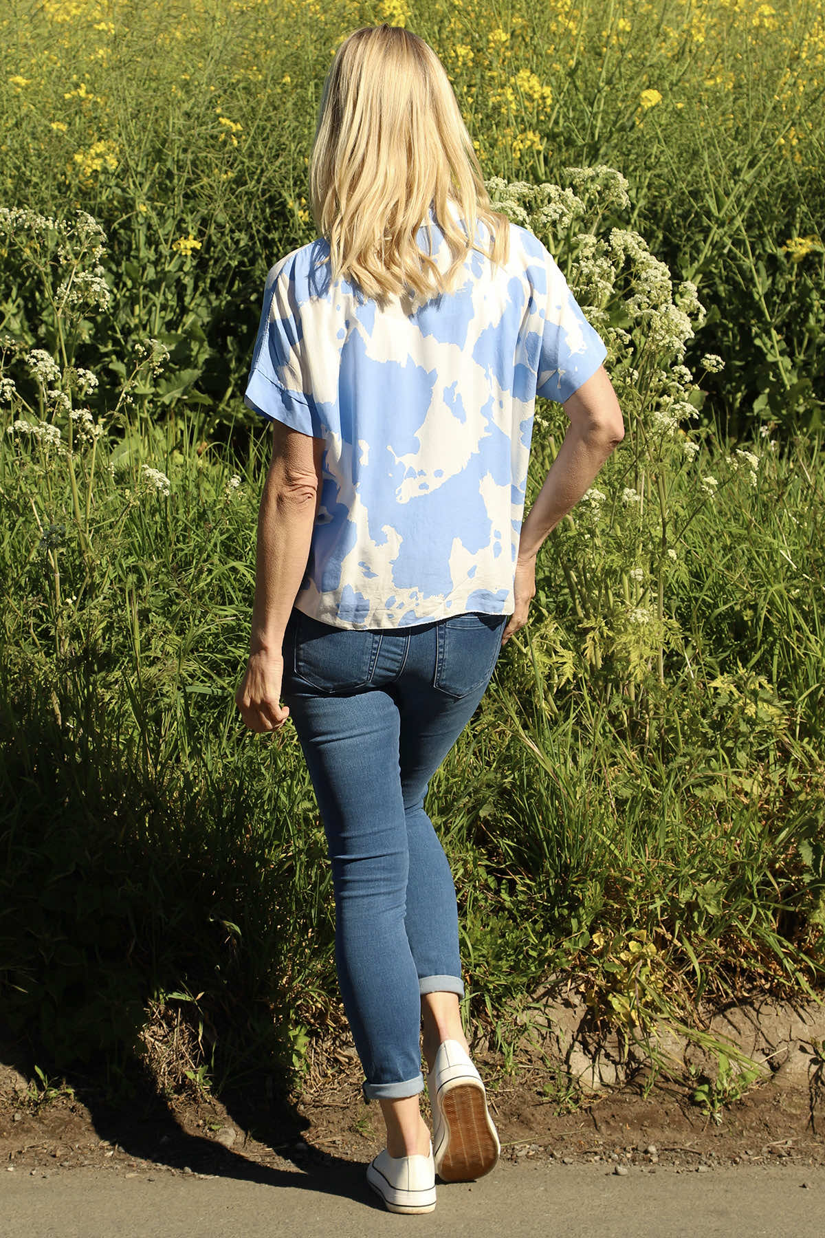 Edna Print Tie Shirt Powder Blue