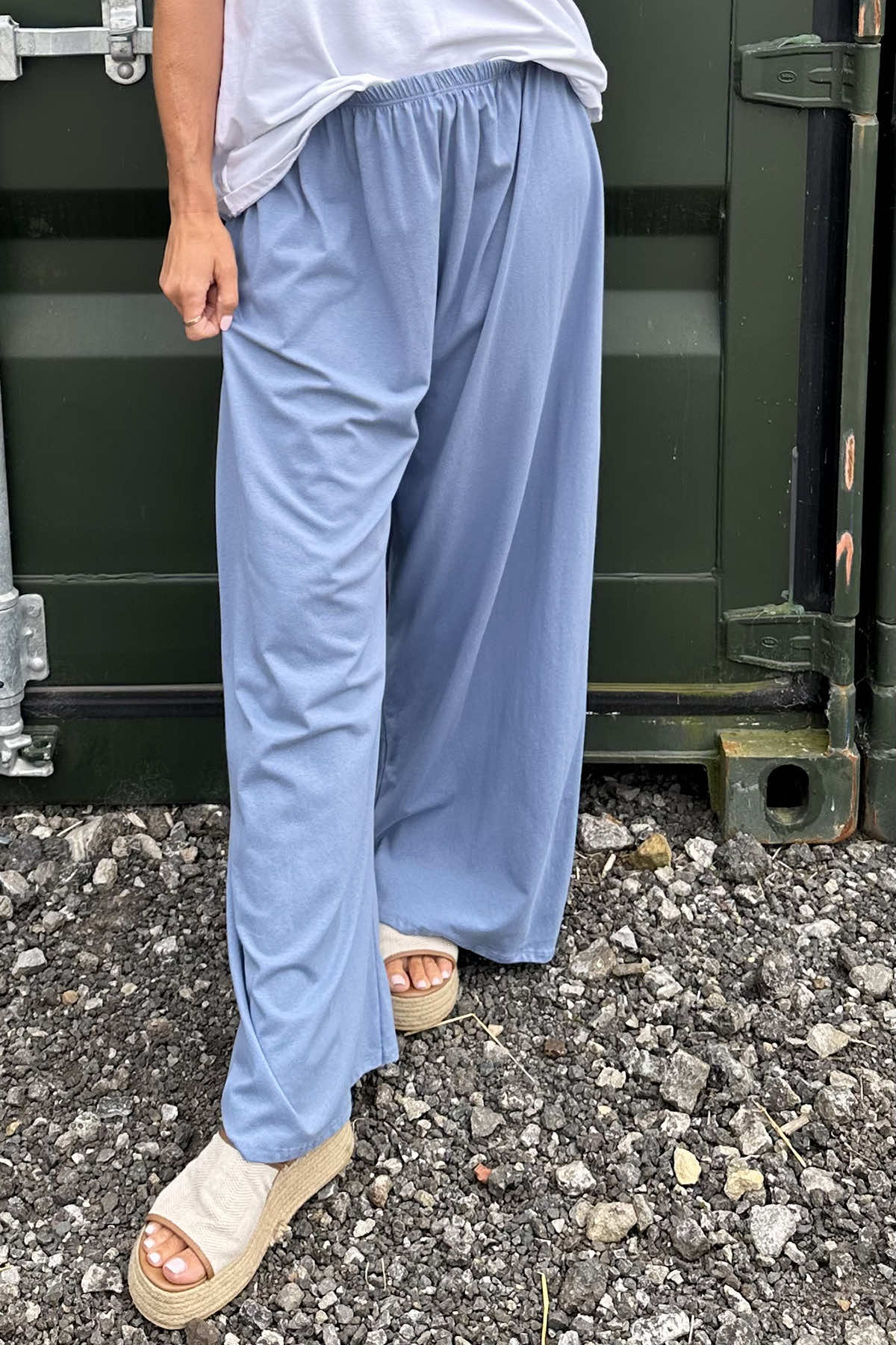 Ayla Wide Leg Cotton Trousers Blue