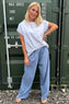 Ayla Wide Leg Cotton Trousers Blue