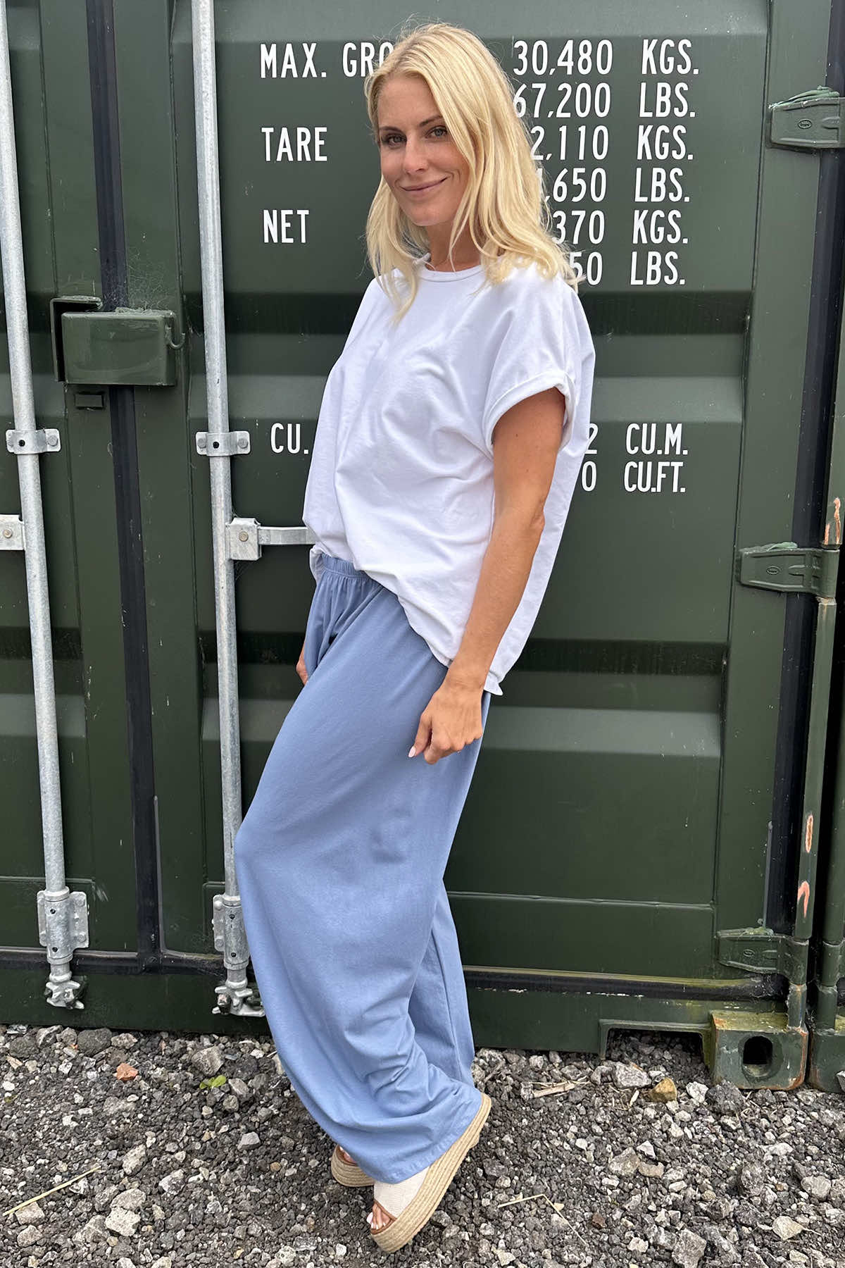 Ayla Wide Leg Cotton Trousers Blue