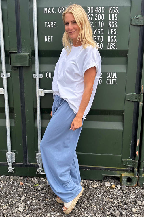 Ayla Wide Leg Cotton Trousers Blue - Image 3