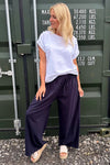 Ayla Wide Leg Cotton Trousers Navy