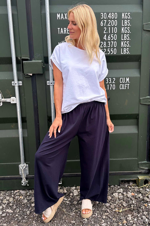 Ayla Wide Leg Cotton Trousers Navy - Image 1