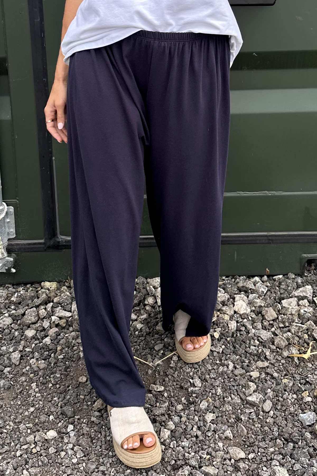 Ayla Wide Leg Cotton Trousers Navy